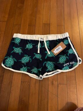 Lazy One Navy Shorts with Teal Turtle Print